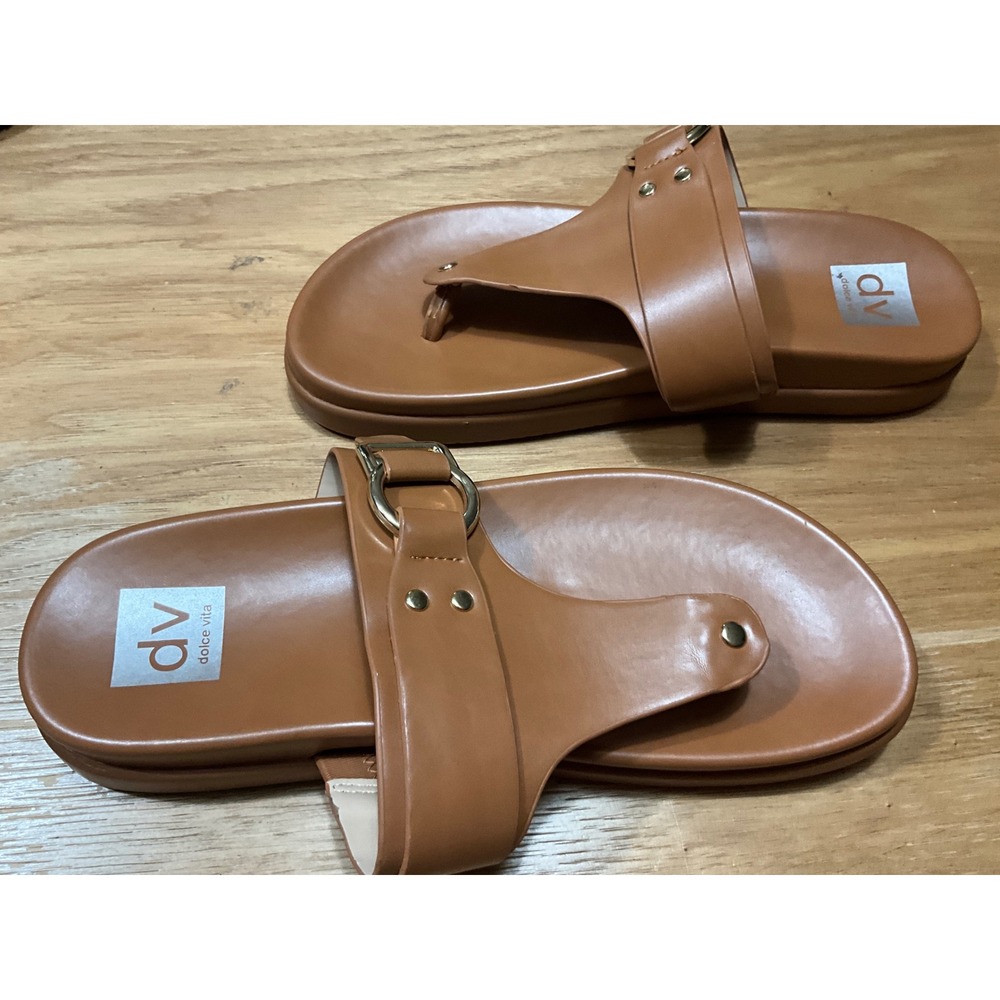 DV Dolce Vita Ulani Cognac Brown Thong Buckle Slide Sandals Womens 9